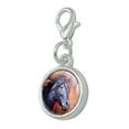 thumbnail image 2 of Black Horse Portrait Painting Indigo Night Antiqued Bracelet Pendant Zipper Pull Charm with Lobster Clasp, 2 of 5