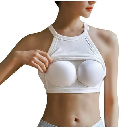 ABATAB Halter Crop Tops for Women Crewneck Cropped Tank Tops Going out Sleeveless Plain Backless Trendy Tops with Self Bra