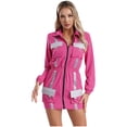 thumbnail image 5 of Minivestido con bolsillos y solapa con cremallera frontal para mujer, traje a rayas con solapa, manga larga, vestido de carreras de velocidad, fiesta disco, disfraz de Halloween, 5 of 5