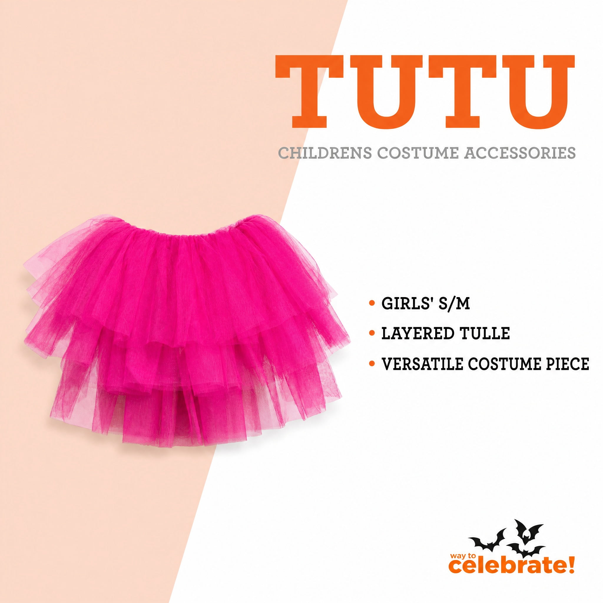 Tutu Costume Accessory for Children, Hot Pink, S/M, Halloween by Way To Celebrate