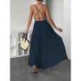 thumbnail image 3 of Navy Blue Womens Backless Spaghetti Strap Maxi Dress With Cross-Back Detail, 3 of 8