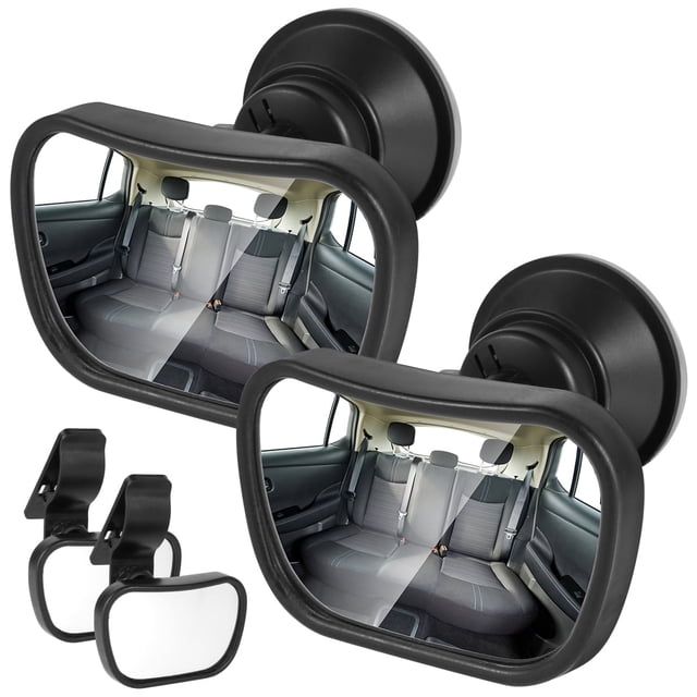 Universal Baby Car Rear View Mirror Adjustable Suction Cup Monitor 2 Pcs (black )