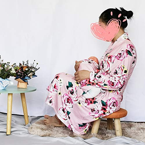Maternity Robe and Matching Baby Swaddle Blanket Set Mommy Robe with Newborn Receiving Blanket Girls Boys Delivery Robe for Hospital Women Nightgown Labor and Delivery Nursing Pregnancy Robe Walmart.c...
