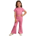 thumbnail image 2 of Kids Toddler Girls Summer Clothing 2pcs Sets Pink Drawstring Short Sleeve T-Shirts and Flared Pants for 12-24 Months, 2 of 4