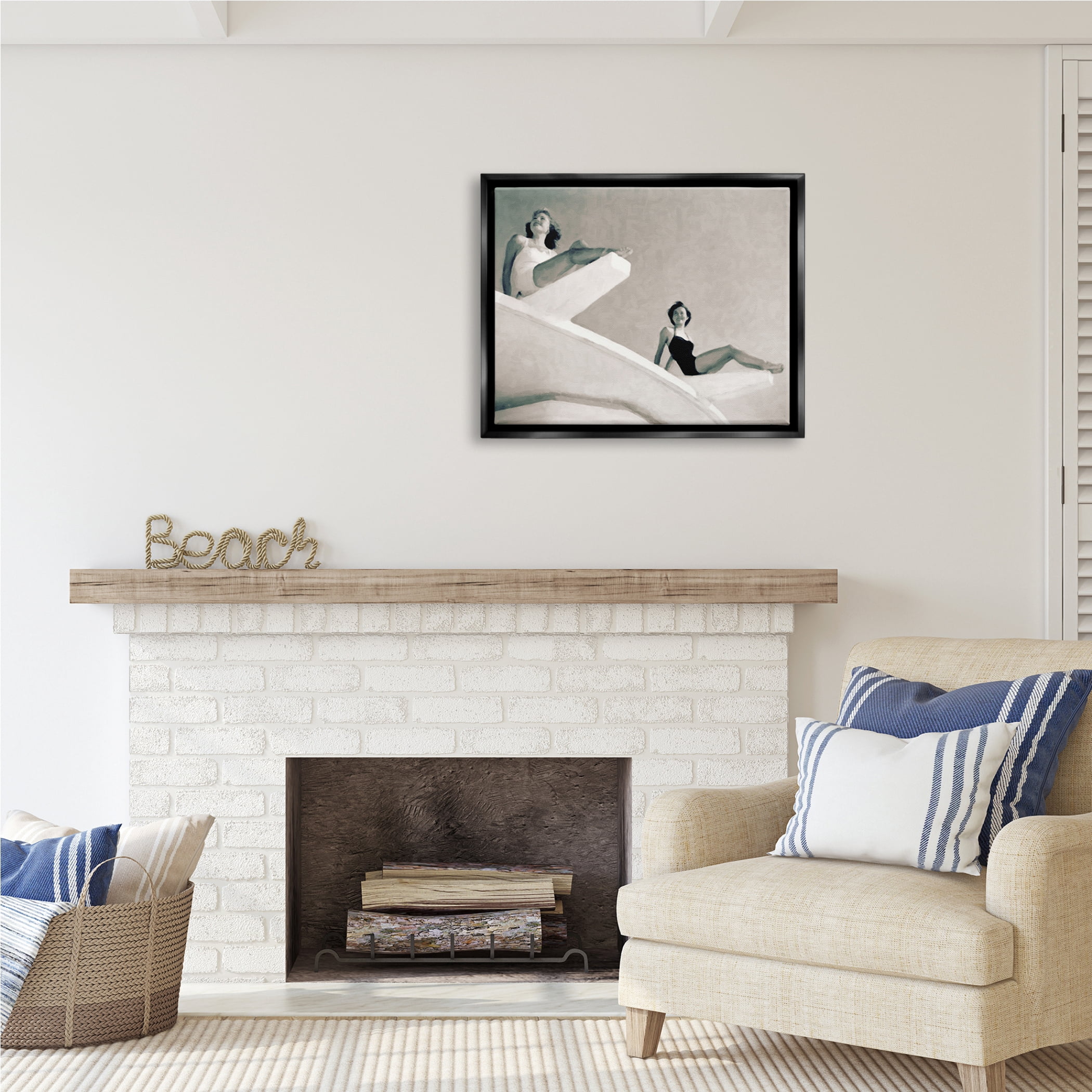 Stupell Industries Girls on Diving Boards Novelty Photography Black Floater Framed Art Print Wall Art, 31 x 25