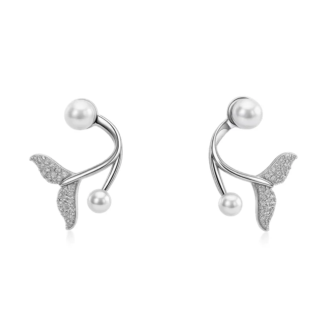 Aretes de plata .925 BELLAPLATA MF broquel Ballena con 2 perlas naturales y circonias brillantes