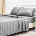 thumbnail image 3 of Jessy Home 4-Piece Satin Stripe Sheet Set, Silky Soft 100% Polyester Bedding, 14-Inch Deep Pocket, King, Light Gray, 3 of 9