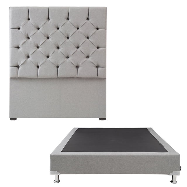 Box Base Cama Matrimonial + Cabecera Capri Gris Claro