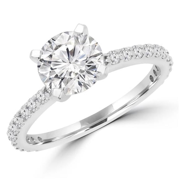 Majesty Diamonds MD170436-P 0.5 CTW Round Diamond Solitaire with Accents Engagement Ring in 18K White Gold
