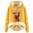 thumbnail image 4 of YUEHUA Sherpa Lined Hoodie Women Highland Cow Graphic Pullover Jumper Thicken College Hooded Sweatshirts, 4 of 5