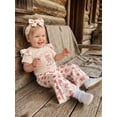 thumbnail image 6 of BemeyourBBs Western Baby Girl Summer Clothes Infant Baby Girl Cowgirl Outfit Newborn Coming Home Outfits Boots Flower Bow Short Sleeve Romper Flared Pants Headband Set, 6 of 9