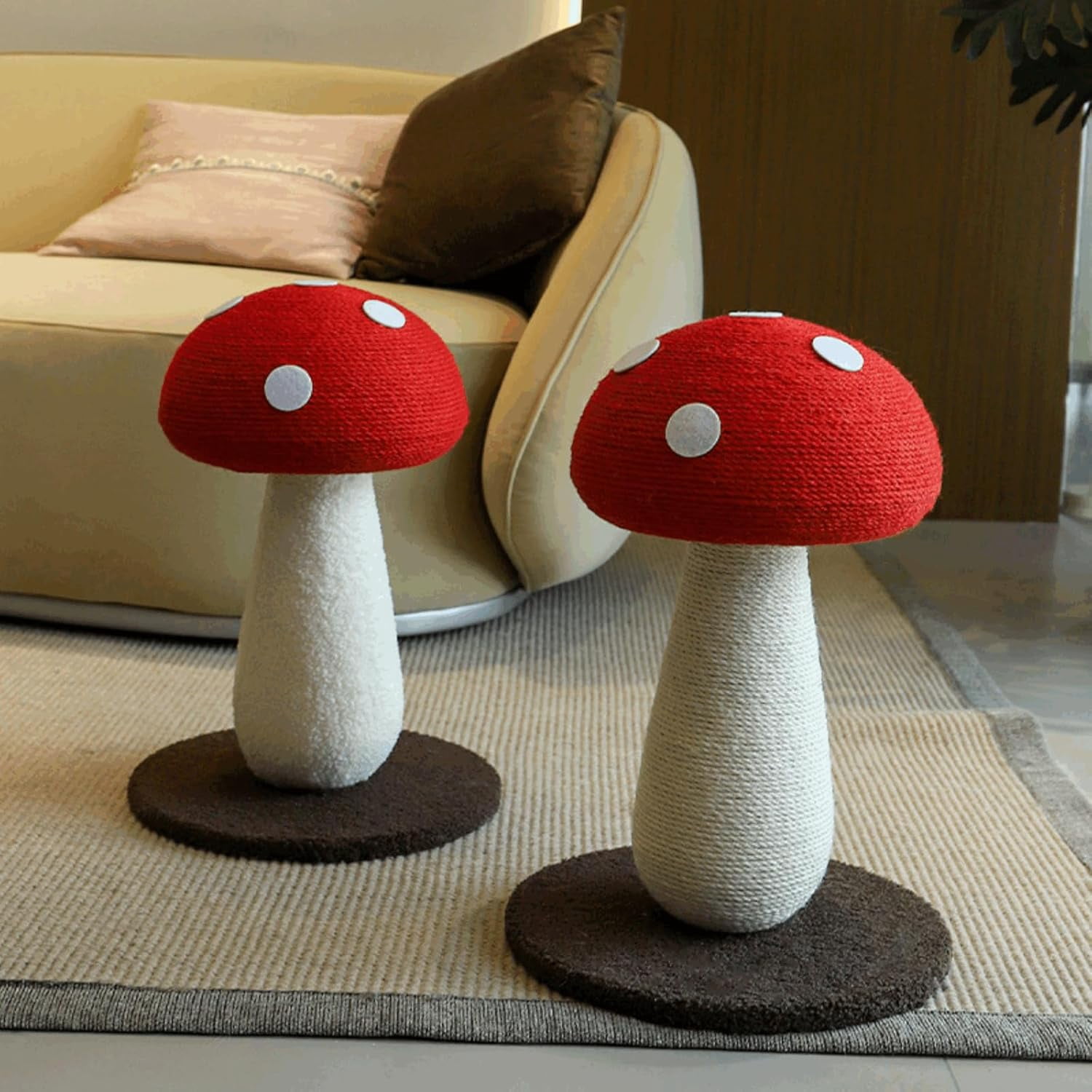 ColourTree Red Adorable Mushroom Cat Scratching Post, Cat Toys for Indoor Cats with Durable Sisal Rope for Cat Scratcher, Cozy Plush Base