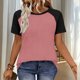 thumbnail image 2 of Camisetas de manga corta de verano para las mujeres Moda casual de manga de Raglan Color bloqueado Top, blusa de manga corta de las mujeres para la primavera, 2 of 8