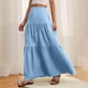 thumbnail image 1 of TaTaai Women's High Waist Maxi Skirt Solid Color Elastic Waist Ruffle Hem Casual Linen Feel Flowy Ankle Length Summer Skirt Gift, 1 of 9
