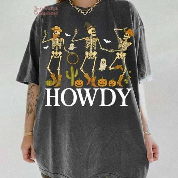 Western Halloween T-Shirt, Funny Howdy Boo Skeleton Pumpkin Design, Country Halloween Tee, Spooky Western Fall Shirt