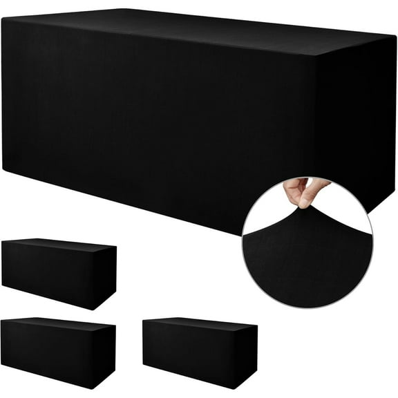 Spandex Fitted Table Covers for 6 Foot Tables - 72 x 30 Inch - 4 Pack Black Stretch Rectangle Table Clothes, Wrinkle Resistant Tablecloths for Folding Table, Parties, Trade Show, Birthday