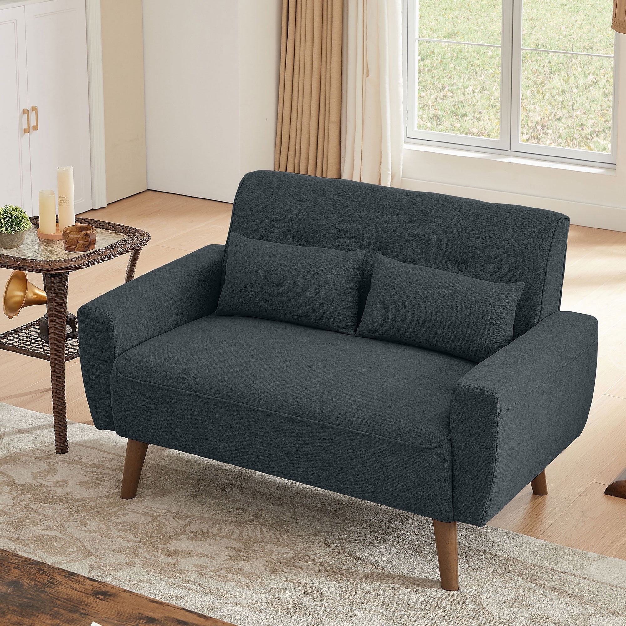 Soscana Loveseat Double Seat Sofa Couch with 2 Throw Pillows, Modern Creative Small Couches Love Seat for Living Room Apartment Bedroom Small Space Office Studio