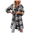 thumbnail image 2 of Beppter Women's Brushed Plaid Shirts Long Sleeve Flannel Lapel Button Down Pocketed Shacket Jacket Coats, 2 of 5