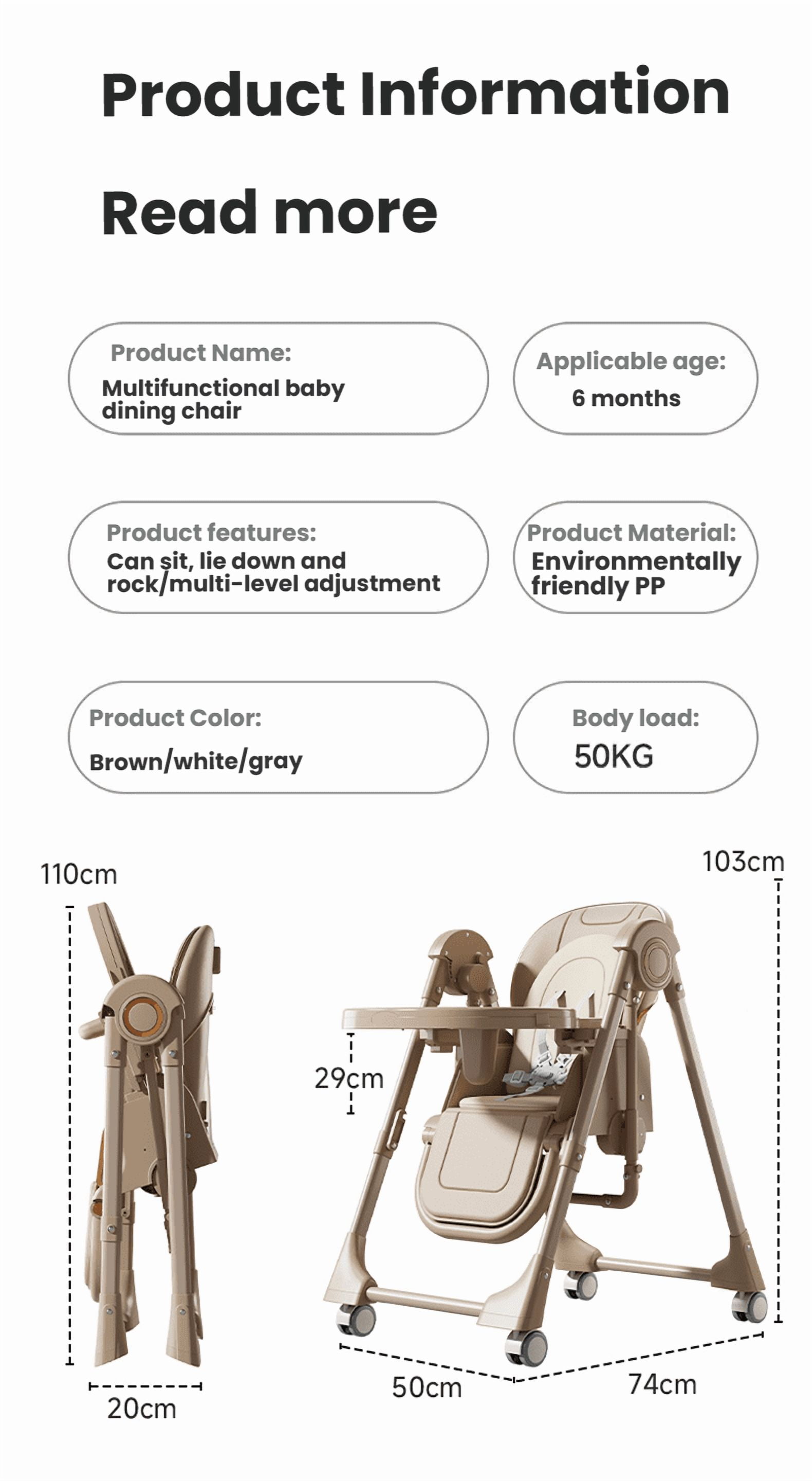 4 in 1 Foldable Baby High Chair Baby Swings Combo,Convertible Infant Dining Chair with Universal Wheels,PU Leather,Baby Feeding Chair for Toddlers and Babies,White