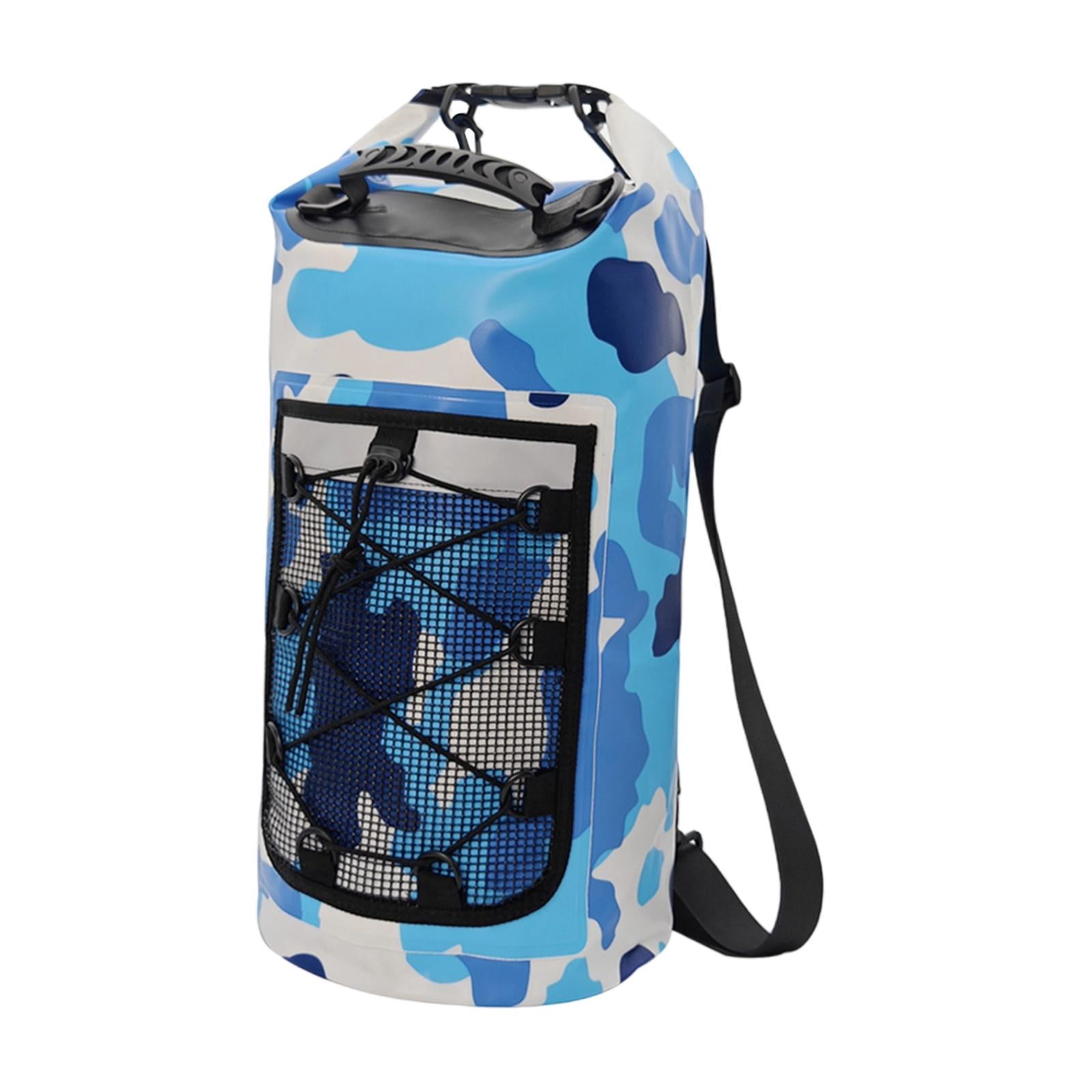 Dualoai Waterproof Dry Bag Multifunctional with Mesh Pocket Men Women Comfortable Floating Backpack Storage Bag for Swimming Kayaking Blue
