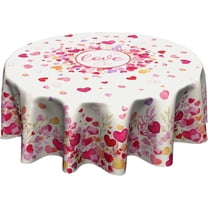 Valentine''s Day Love Tablecloth Round 60 Inch Pink Heart Table Cloth Washable Table Cover for Indoor Outdoor Holiday Picnic Dinner Decor