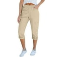 thumbnail image 2 of Up to 65% off Womens Capris, Xunlbb Women Summer Elasticated Waist Multi-pocket Casual Cargo Pants(Beige,XL), 2 of 5