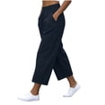 thumbnail image 5 of Cotton Linen Capri Pants for Women Elastic Waisted Straight Leg Pull On Capris with Pockets, 5 of 8