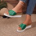 thumbnail image 4 of Rokment Womens Buckles Platform Wedge Slides Sandals 2026 Trendy Casual Leather Espadrilles Chunky Slip on High Heels Beach Summer Dress Slippers Green Size 6, 4 of 7