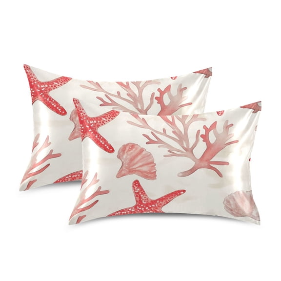 Yayeee Pillowcase Standard Size Set of 2 Satin Wrinkle Resistant Pillow Case, Starfish Seashell