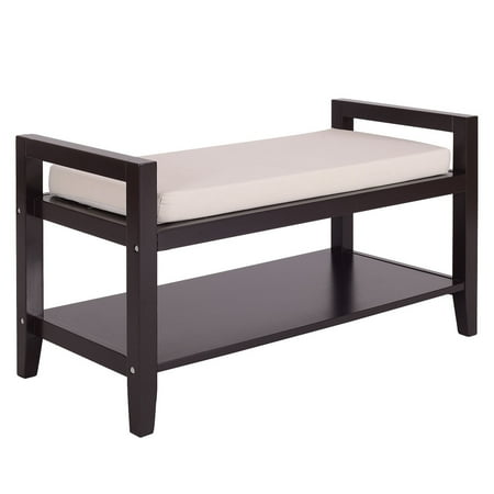 Gymax Wood Shoe Bench Storage Rack Cushion Seat Ottoman Bedroom Hallway Entryway