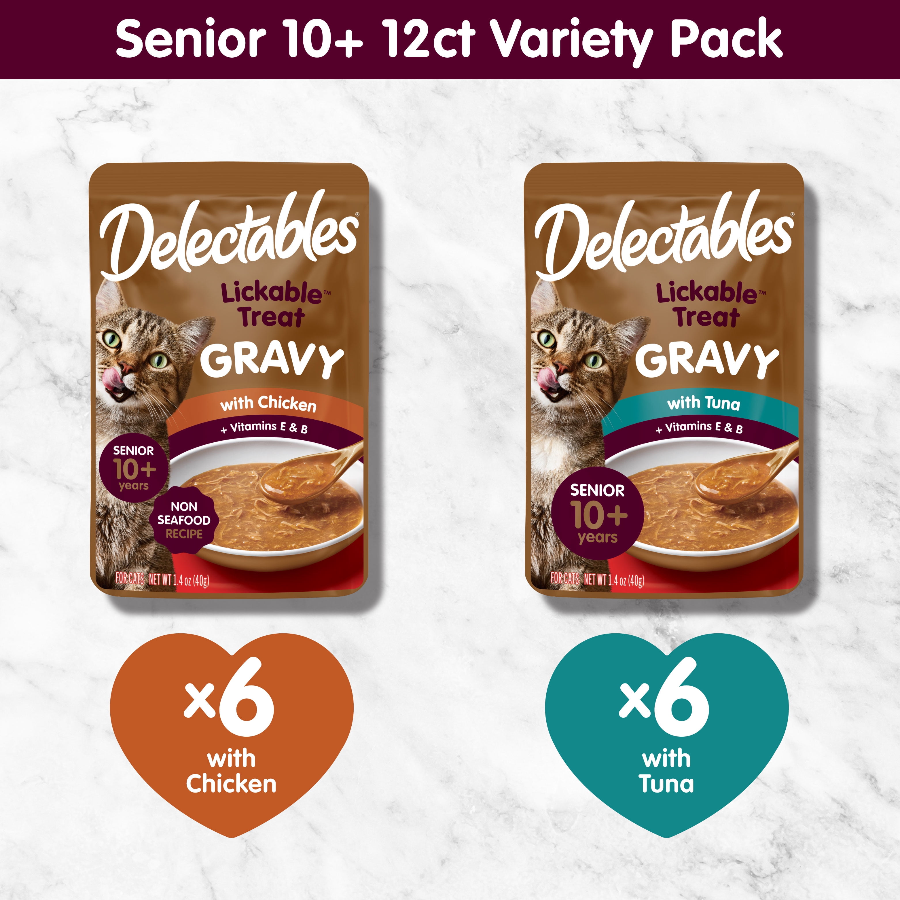 Delectables Gravy Senior 10+ Lickable Wet Cat Treat & Food Topper, Variety, 12 count