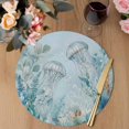 thumbnail image 3 of Blue Coastal Jellyfish Round 13 Inch Placemats Set of 6, Ocean Beach Eucalyptus Leaves Coral HeatResistant Non Slip Place Mats for Dining Table, Wipeable Braided Kitchen Table Mats for Housewarming, 3 of 9
