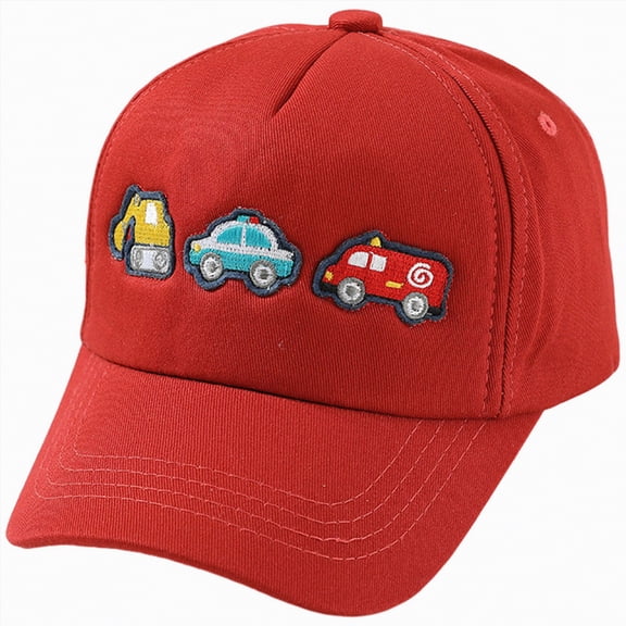 CAUYDY Childrens Baseball Cap 5T 6T 7T 8T Boys And Girls Three Little Car Embroidered Baseball Cap Cartoon Childrens Hat (Sizes 3-8 Years,B1-Red)