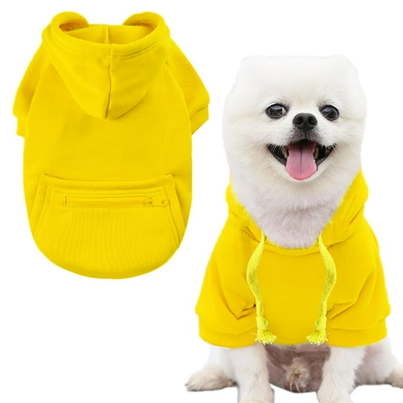 Jecikelon Pet Dog Cold Weather Coat with Pocket Winter Dog Hoodie Warm Puppy Clothes for Small Dogs Chihuahua Clothing (Small, Y02-Yellow)