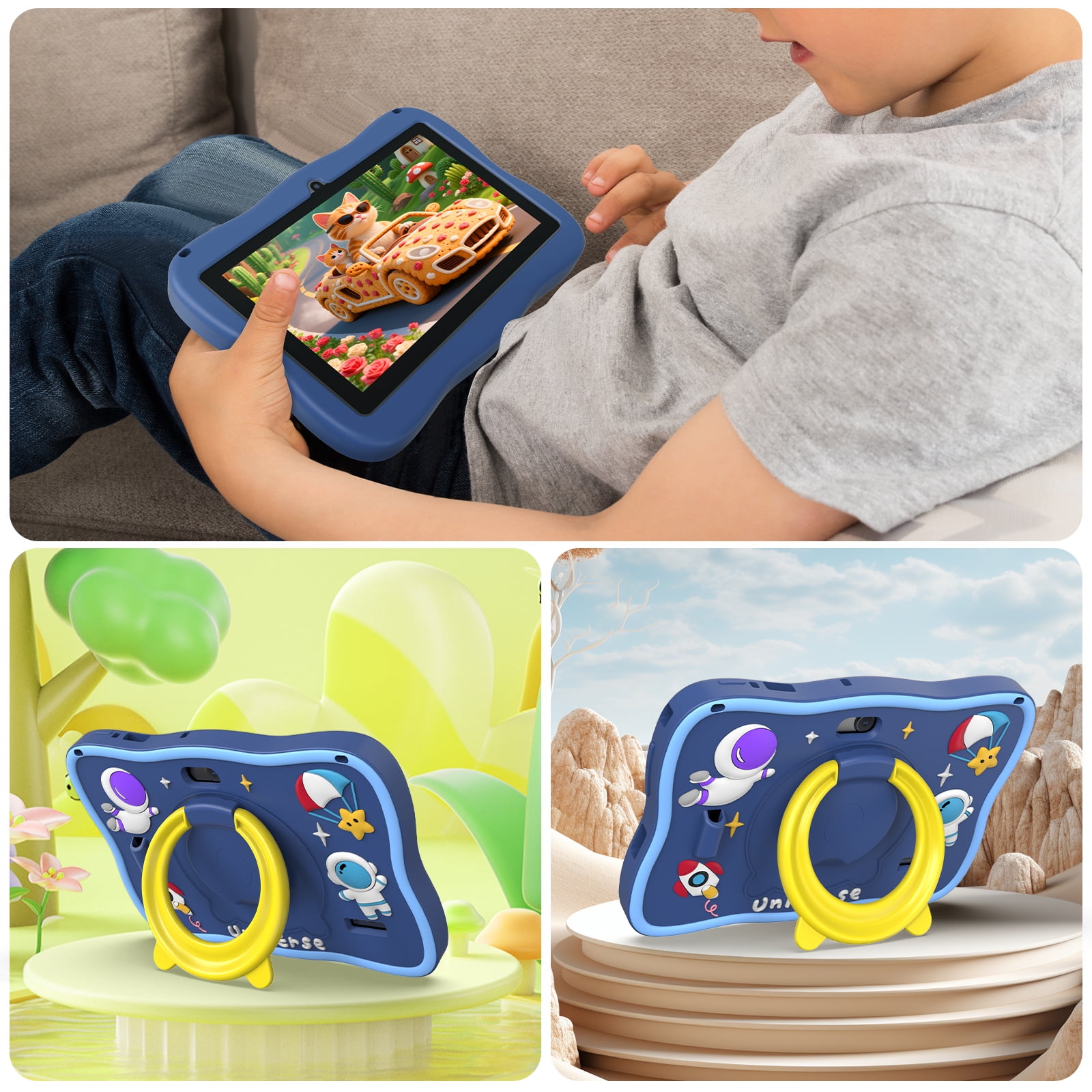 Kids Tablet, 7 inch Android 13 Tablet, Quad Core CPU, 4GB(2G+2G)RAM+32GB ROM, 1024 x 600 IPS, WiFi, Bluetooth, Blue