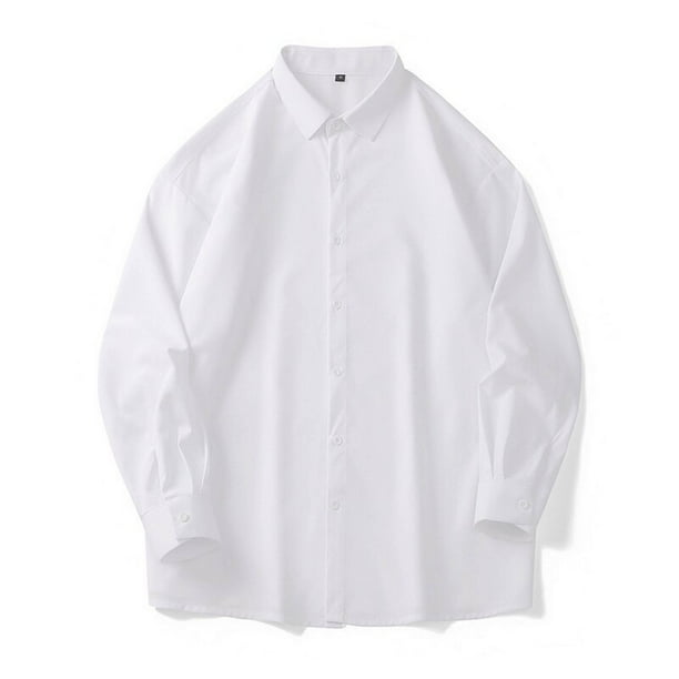 Blusa y camisa de manga larga con cuello vuelto para hombre, moda de color liso, informal, versátil, con solapa y botones, abrigo de poliéster de manga larga para hombre