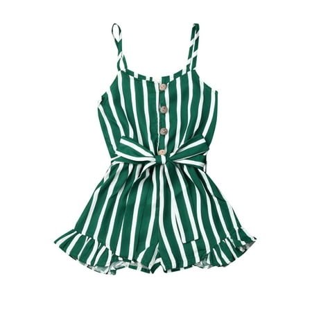 

Brilliantme Toddler Baby Girl Halter Jumpsuit Stripe Sleeveless Spaghetti One-Piece Romper Overall Summer Clothes Outfits Set
