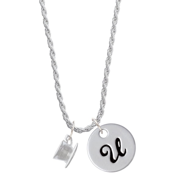 Delight Jewelry Silvertone Tea Cup Silvertone Script Initial Disc - U - Charm Necklace, 20"+3"