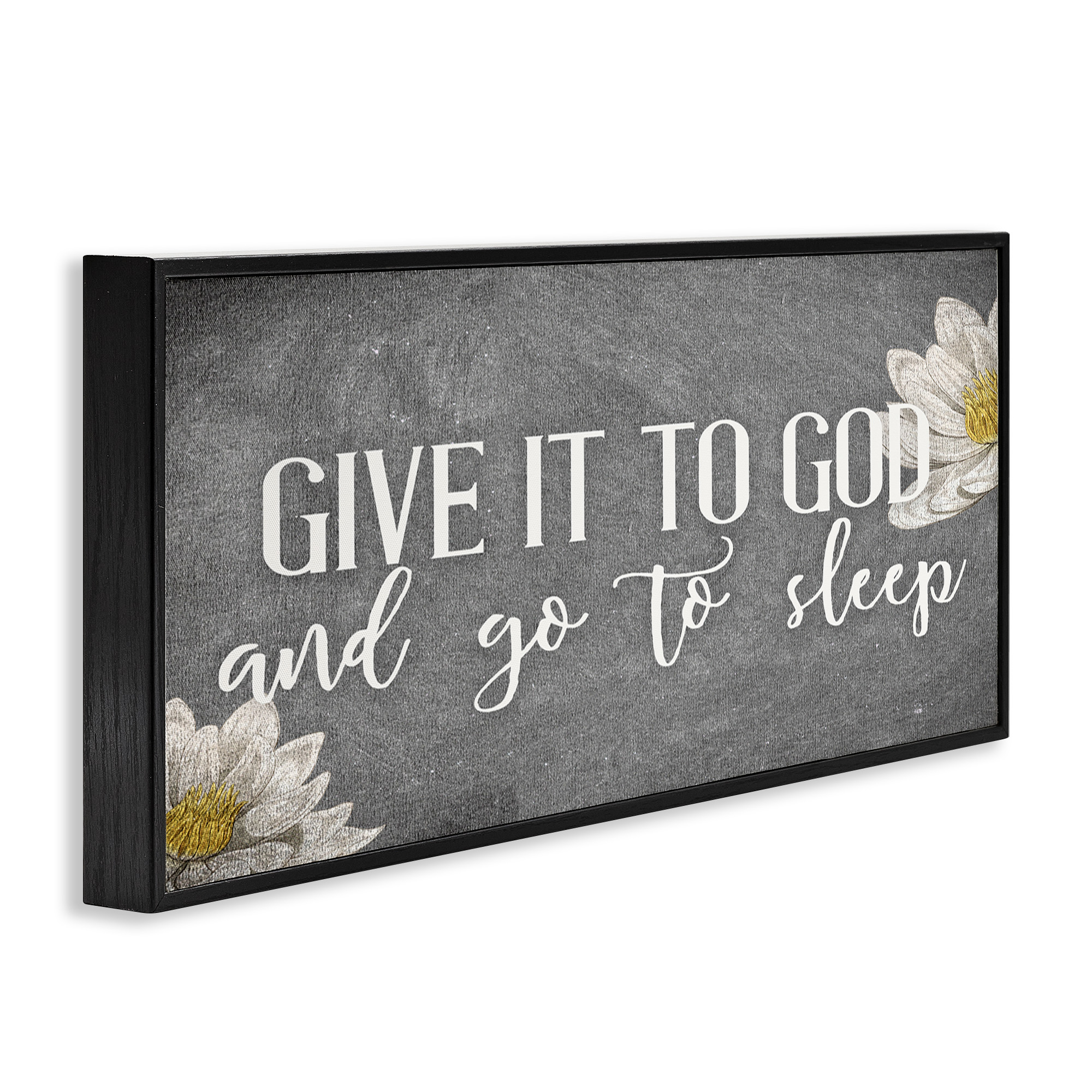 Stupell Industries Give It to God Grey Phrase Botanical & Floral Painting Black Framed Art Print Wall Art, 24 x 10