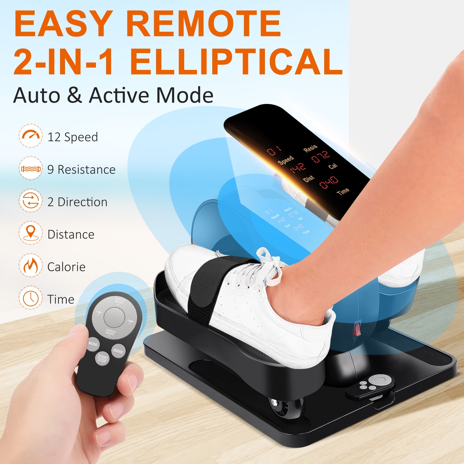 Tikmboex 2-in-1 Under Desk Elliptical Machines, Mini Elliptical with Adjustable Speed, Leg Exerciser for Seniors,White