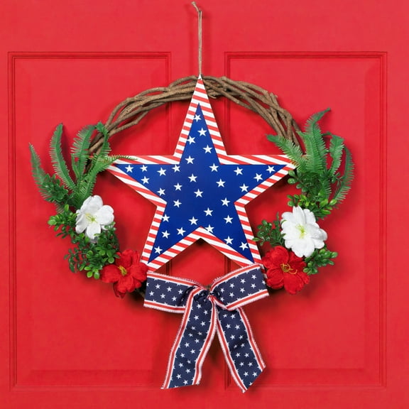 Northlight Americana Star Floral Twig Wreath - 24"