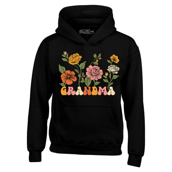Shop4Ever Men's Grandma Floral Flowers Retro Groovy Wildflowers Aesthetic Hooded Sweatshirt Hoodie Small Black