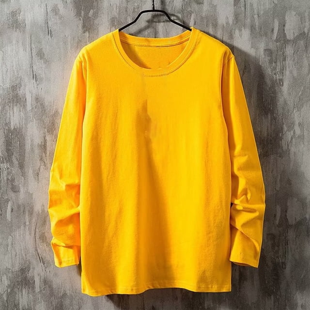 asjyhkr Plus Size Mens Long Sleeve Shirts Crewneck Cotton Tshirts Spring Summer Solid Undershirt