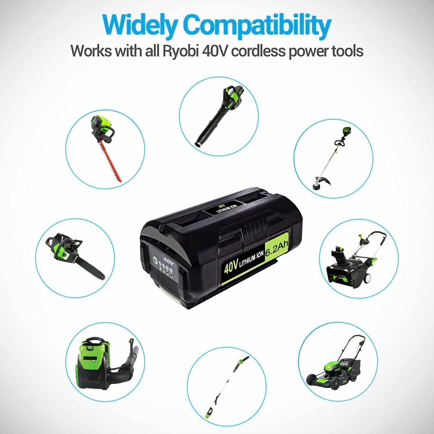 FSKE 6.2Ah 40V Replacement for Ryobi 40V Battery OP4040 OP4026 OP4030 OP4050 OP4060A Cordless Tool Battery