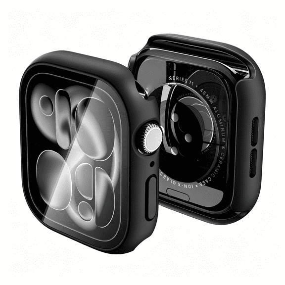 GJX Thin Fit 360 Case for Iwatch Series 11/10 46Mm,Waterproof Cover with Built-In Tempered Glass Screen Protector,Touch Sensitive Full Body Bumper-Black