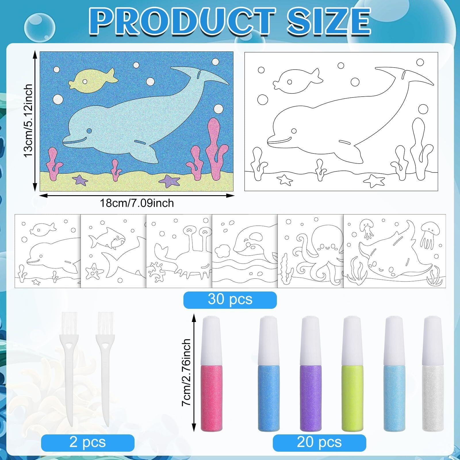 30 Packs Ocean Animal Sand Art Kits for Kids - 6 Designs Sea Creature Craft Activities for Boys Girls Ages 3+, Bulk Arts and Crafts Set with 20 Colors Sand, DIY Educational and learning Activities