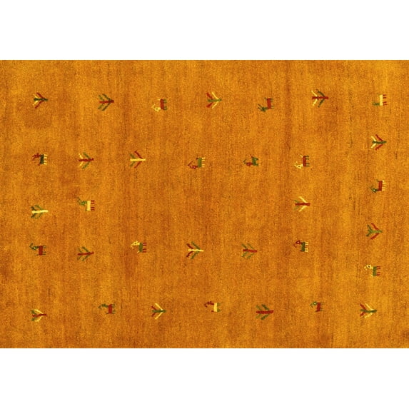 Ahgly Company Machine Washable Indoor Rectangle Abstract Yellow Contemporary Area Rugs, 2' x 5'