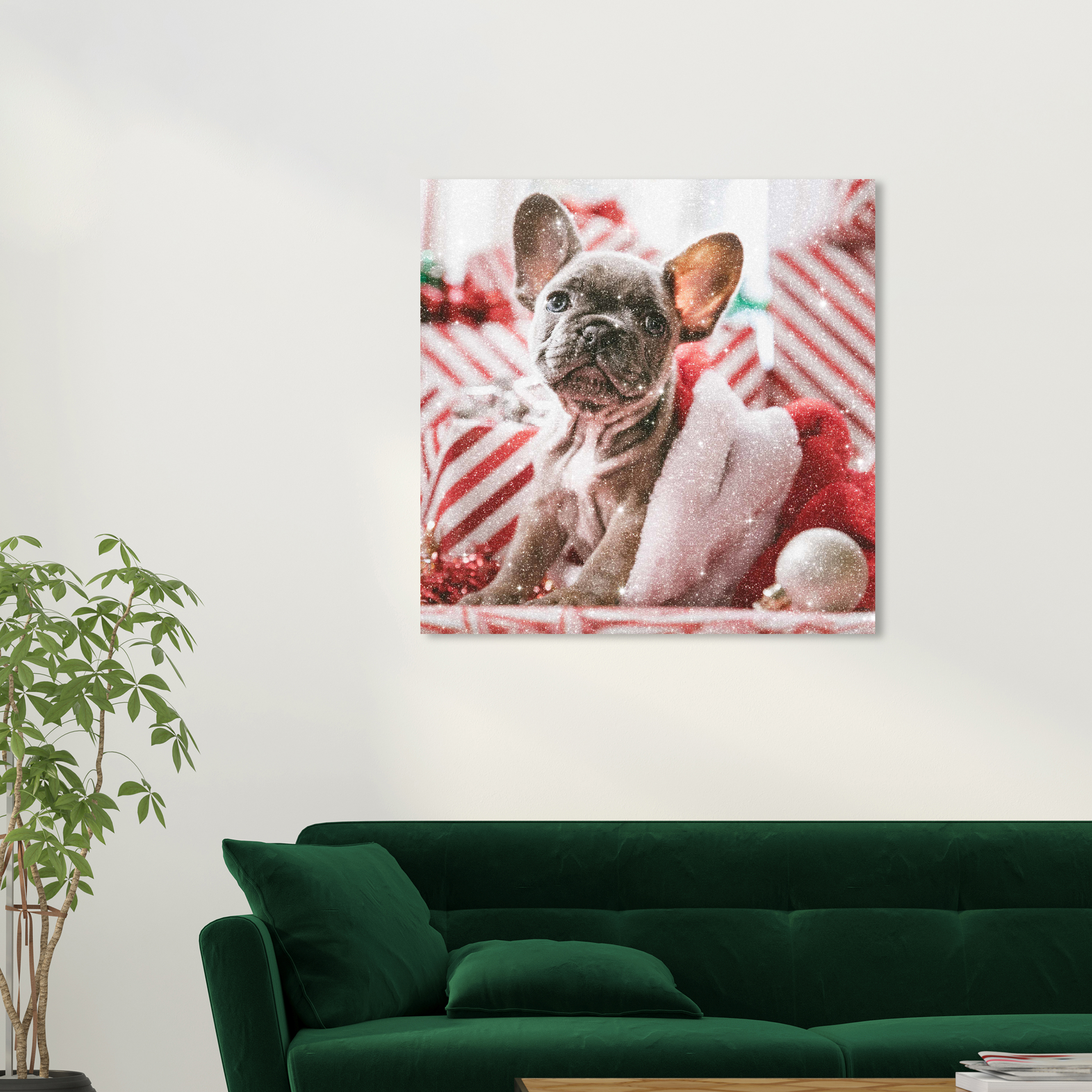 Wynwood Studio Canvas Puppy Christmas Morning Holiday and Seasonal Holidays Wall Art Canvas Print White 30x30
