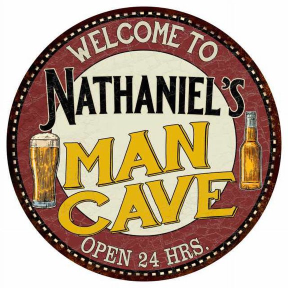 Nathaniel's Man Cave 14" Round Metal Sign Kitchen Bar Wall Decor 100140035497