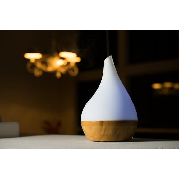 XBrand Bamboo/Glass Aromatherapy Essential Oil Diffuser & Color Changing Mist Humidifier, 10 Inch Tall